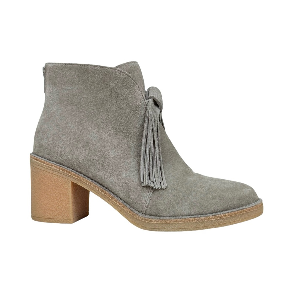 UGG AUSTRALIA Corin Taupe Suede Ankle Boot Fringe Chunky Block Heel Western